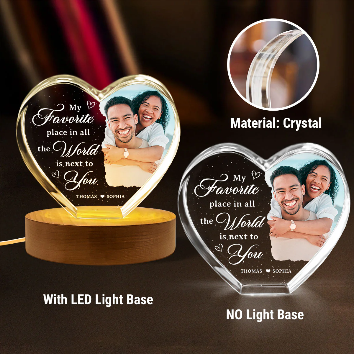 My Favorite Place Is Next To You Upload Photo Premium Crystal Heart LED, Personalized Couple Home Bedroom Decoration, Perfect Valentine's Gift For Her, For Wife, For Girlfriend, Free Delivery Included - Image 11