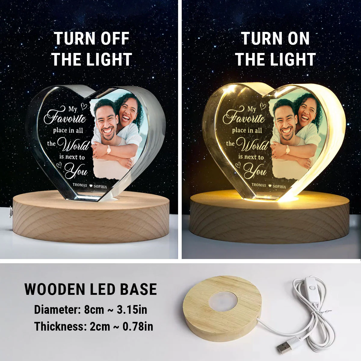 My Favorite Place Is Next To You Upload Photo Premium Crystal Heart LED, Personalized Couple Home Bedroom Decoration, Perfect Valentine's Gift For Her, For Wife, For Girlfriend, Free Delivery Included - Image 13