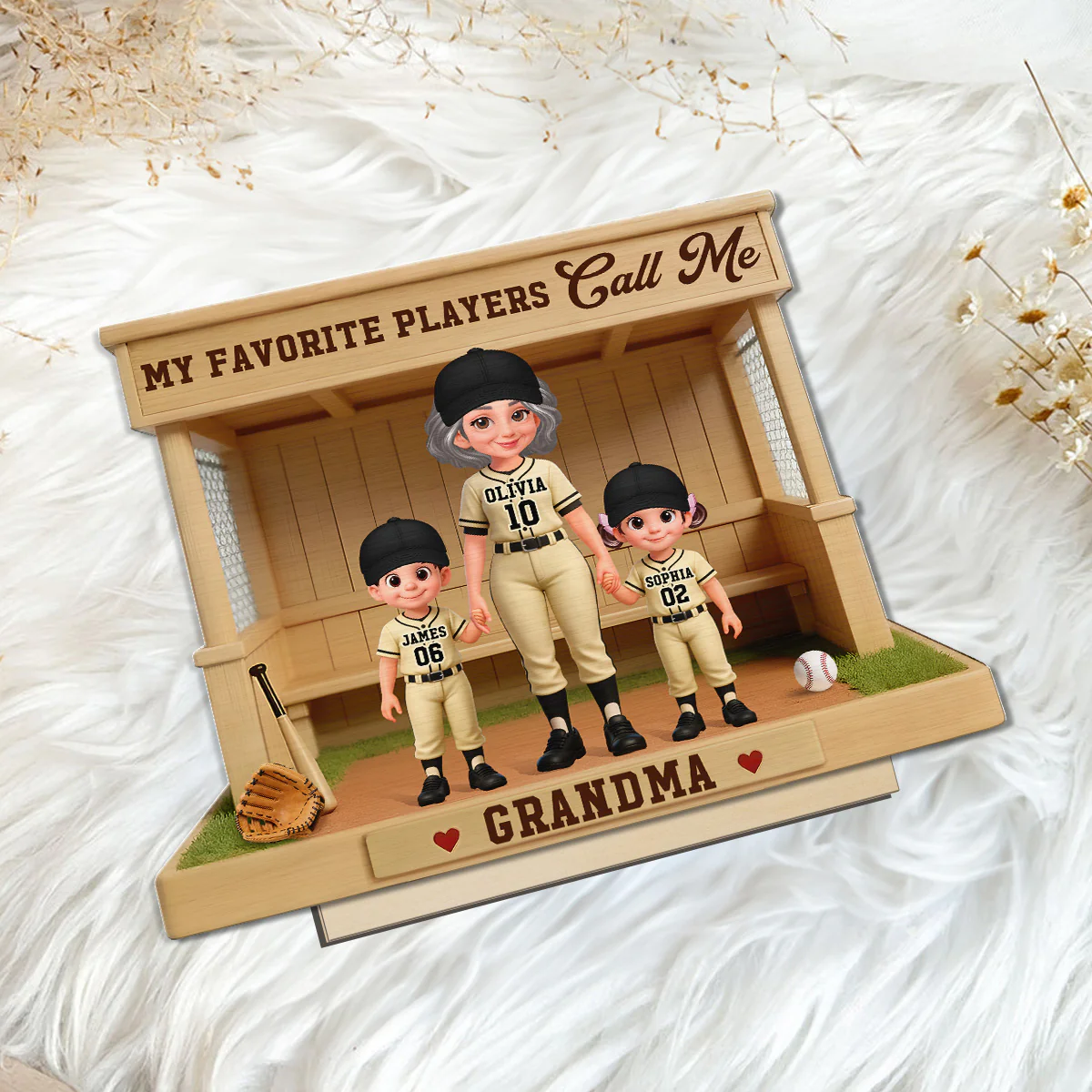 My Favorite Players Call Me Grandma Baseball Dugout - Personalized 2-Layered Wooden Plaque - Mother's Day Gift For Baseball Grandma - Image 7