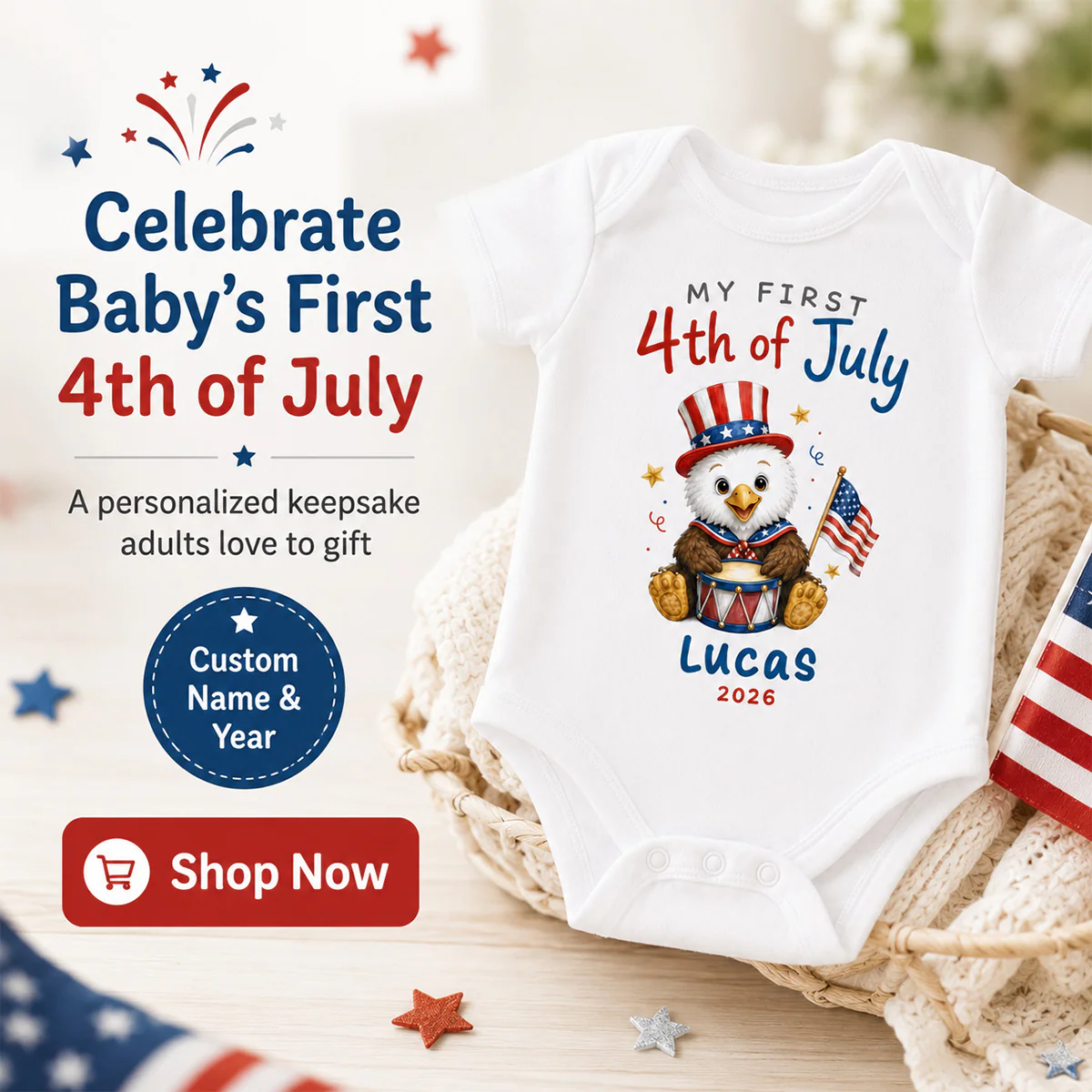 My First 4th Of July - Personalized Baby Apparel - 4th Of July Keepsake For Baby - Image 6
