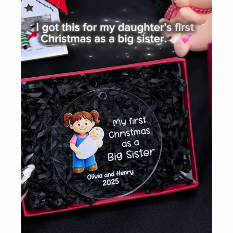 My First Christmas As Big Sister Big Brother - Personalized Acrylic Ornament - Proud New Big Siblings Gift - Image 2