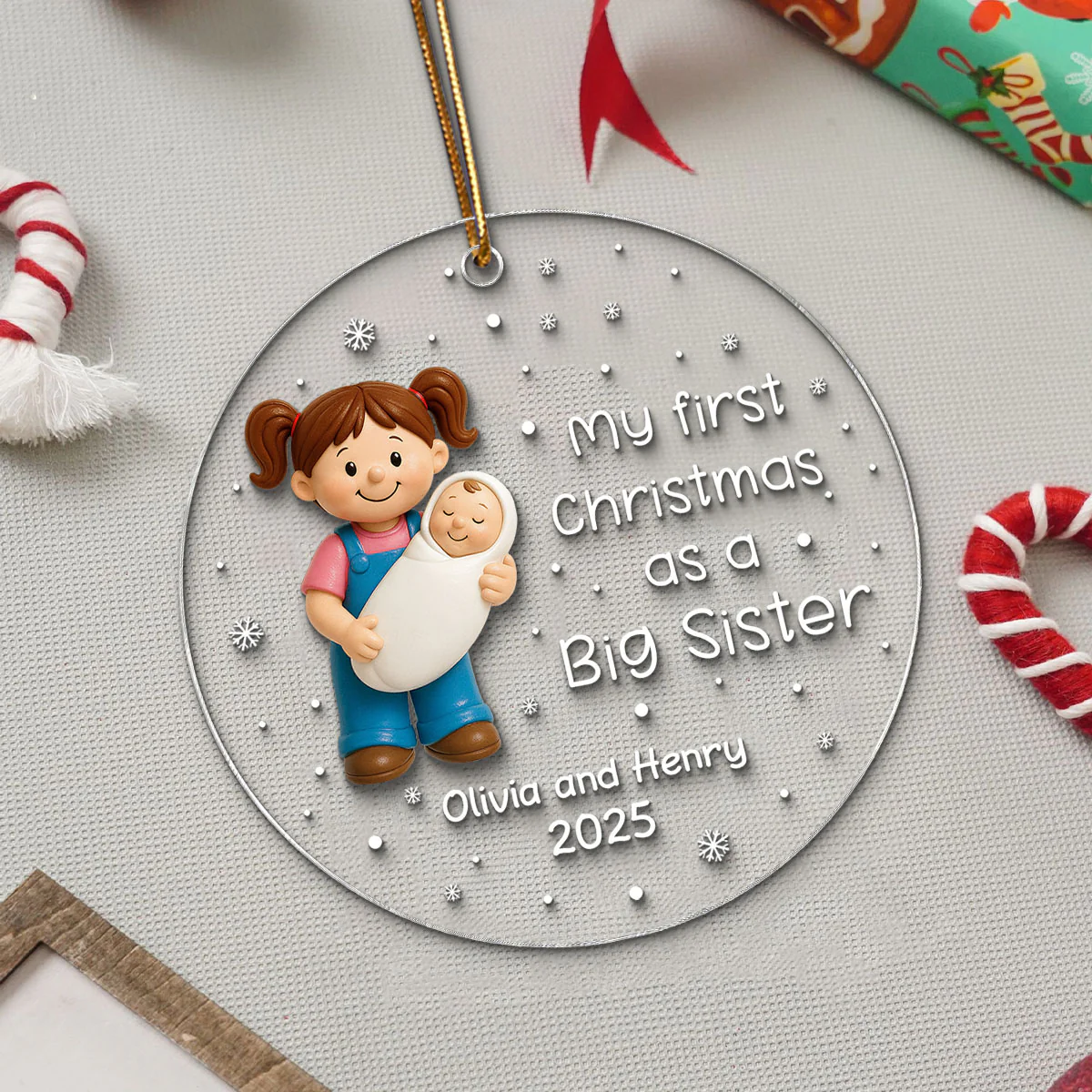 My First Christmas As Big Sister Big Brother - Personalized Acrylic Ornament - Proud New Big Siblings Gift - Image 7