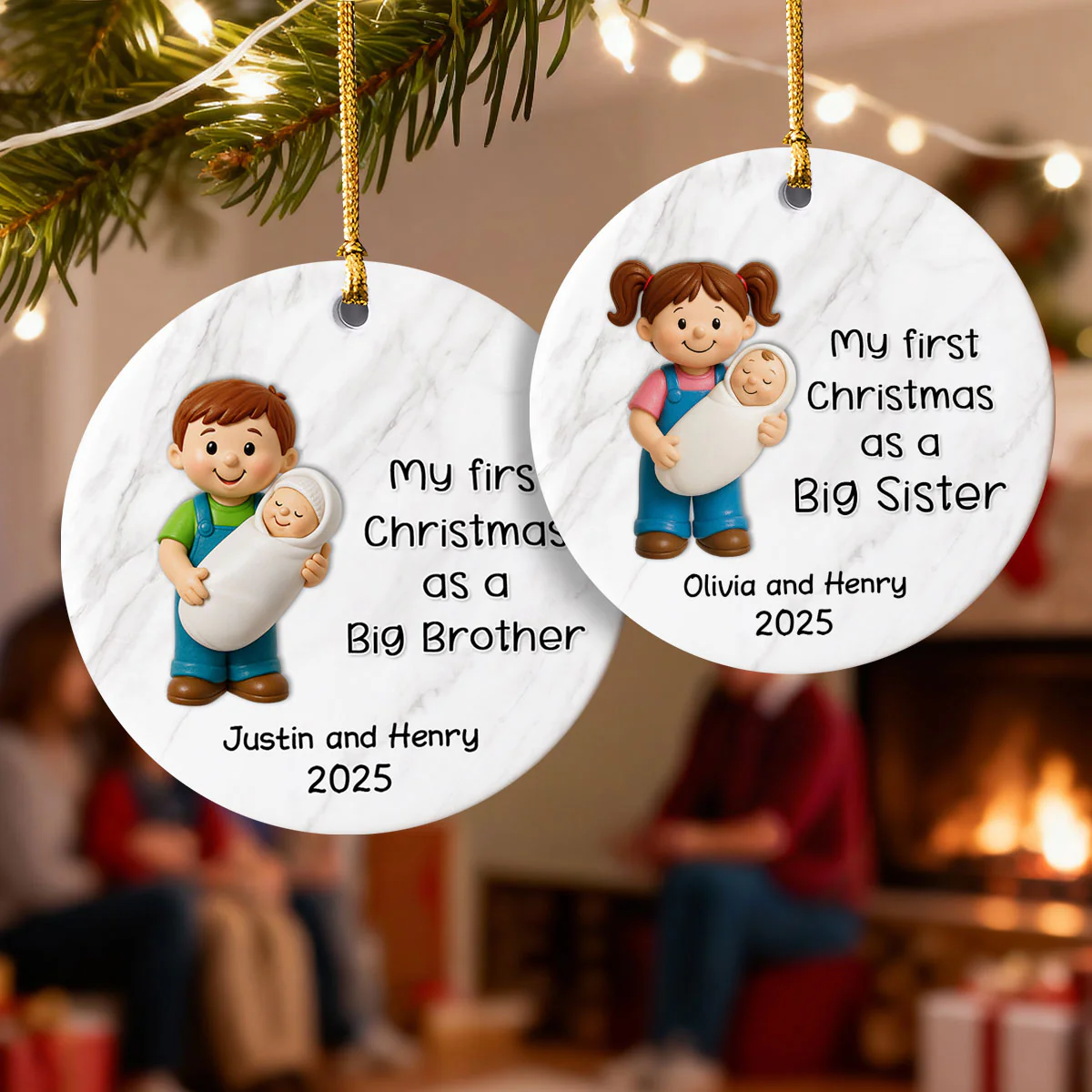 My First Christmas As Big Sister Big Brother - Personalized Ceramic Ornament - Proud New Big Siblings Gift - Image 9