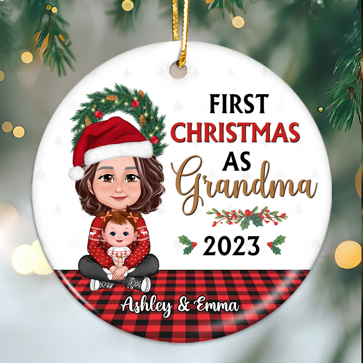My First Christmas As Grandma Crossed Legs Grandma Grandkid Personalized Circle Ornament - Image 2