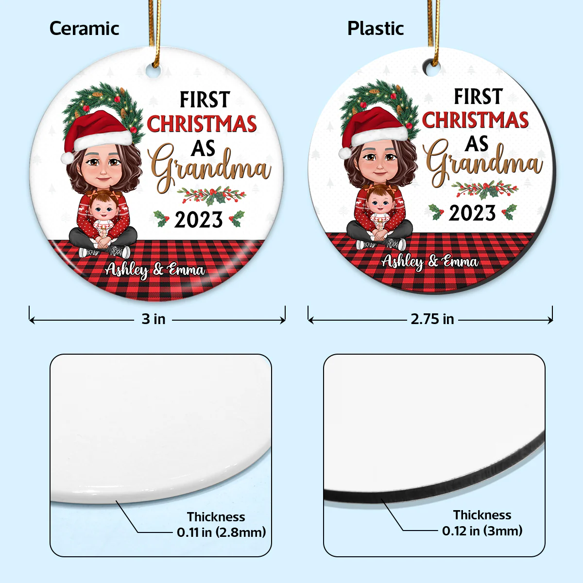 My First Christmas As Grandma Crossed Legs Grandma Grandkid Personalized Circle Ornament - Image 4