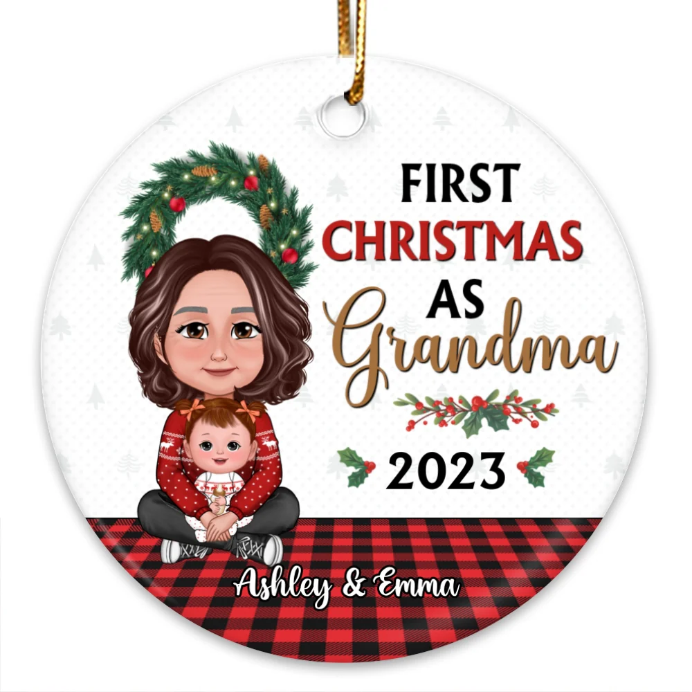 My First Christmas As Grandma Crossed Legs Grandma Grandkid Personalized Circle Ornament - Image 6