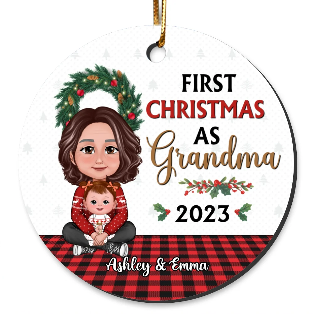 My First Christmas As Grandma Crossed Legs Grandma Grandkid Personalized Circle Ornament - Image 7