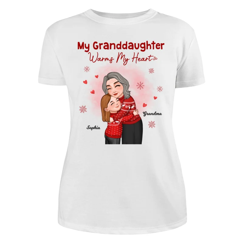 My Granddaughter Grandson Warms My Heart Grandma Grandkid Hugging Personalized Shirt - Image 9