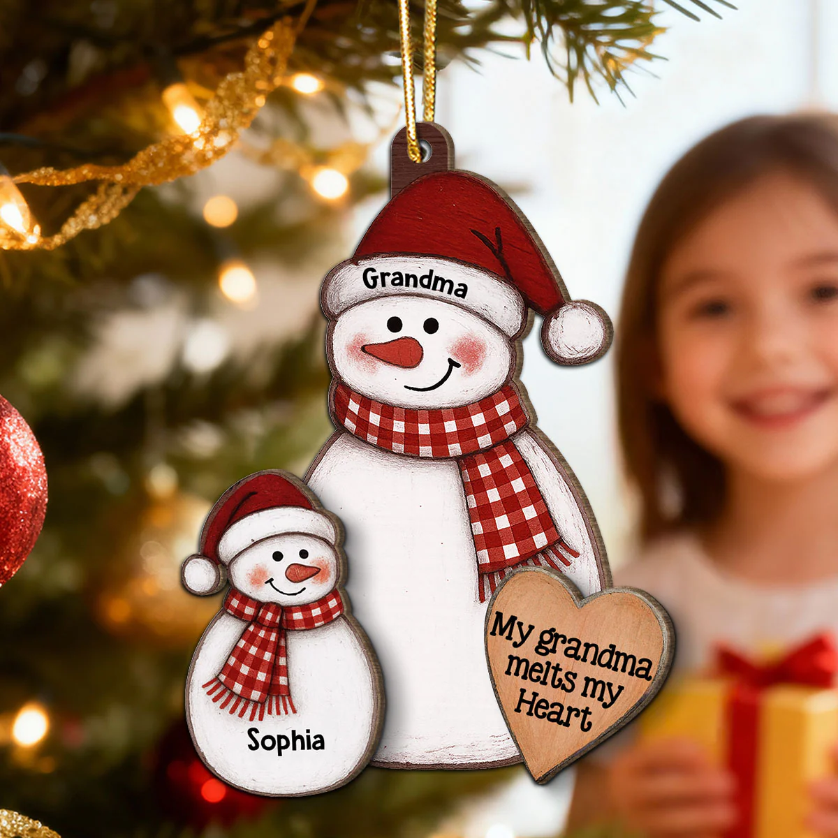 My Grandkid Melts My Heart - Personalized 2-Layer Wooden Ornament - Christmas Gift For Granddaughter, Grandson - Image 3