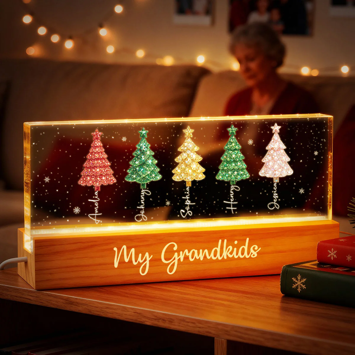 My Grandkids 3D Crystal Effect Christmas Tree - Personalized Acrylic Block Plaque LED Night Light - Christmas Gift for Grandma - Image 2