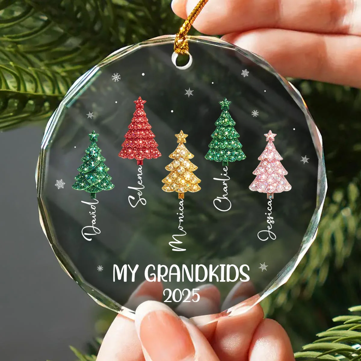 My Grandkids 3D Crystal Effect Christmas Tree - Personalized Glass Ornament - Christmas Gift for Grandma - Image 3