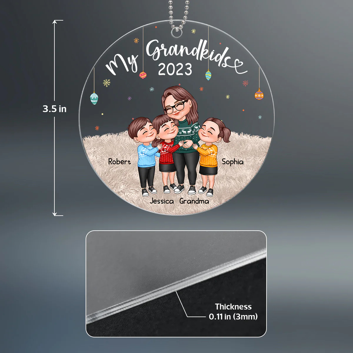My Grandkids Cartoon Grandma & Grandkids Hugging Personalized Acrylic Ornament - Image 4