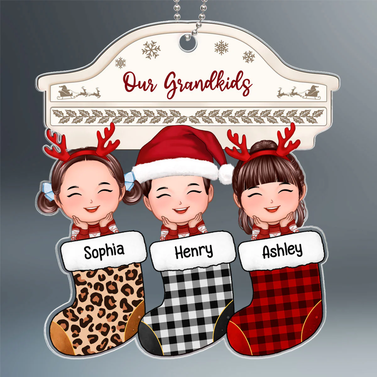 My Grandkids Christmas Stocking Fireplace Personalized Acrylic Ornament - Image 2