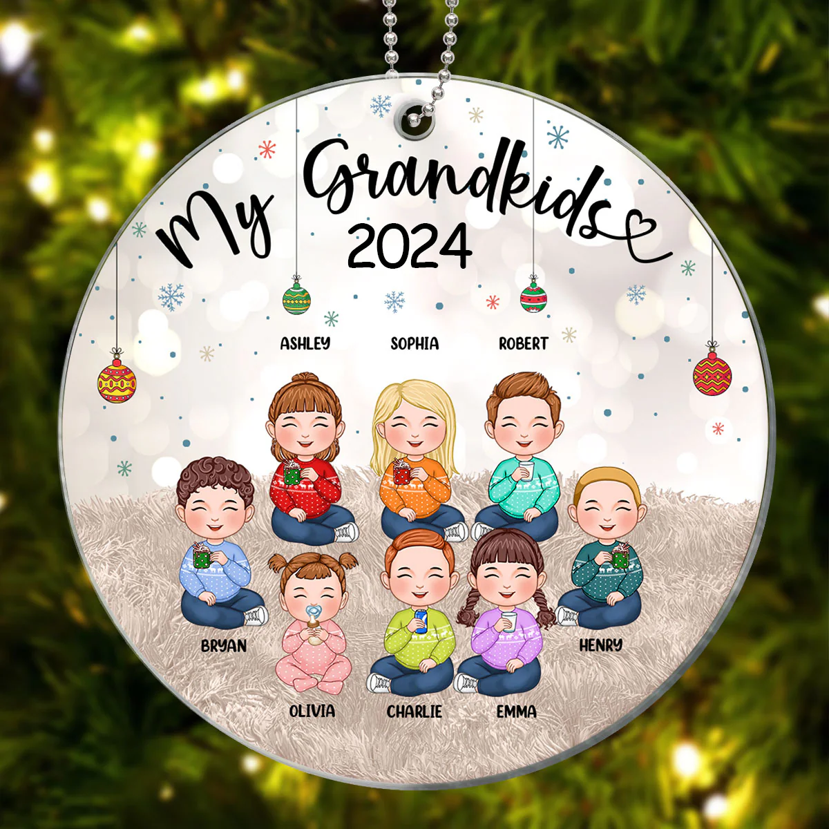My Grandkids Cute Doll Kids Sitting Personalized Acrylic Ornament
