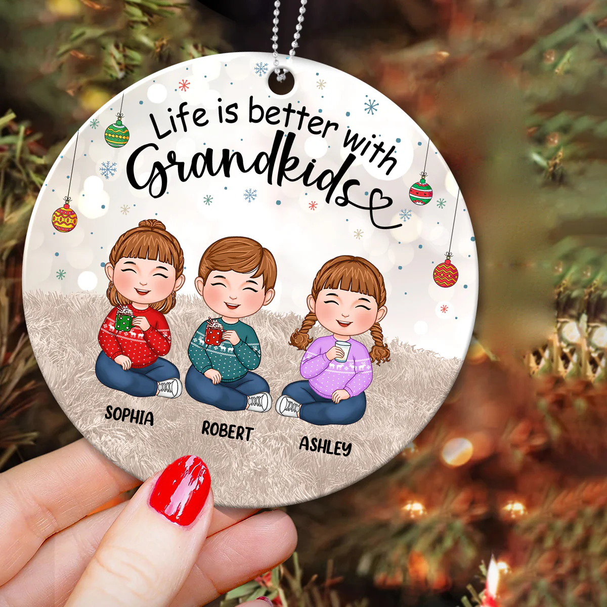 My Grandkids Cute Doll Kids Sitting Personalized Acrylic Ornament - Image 3