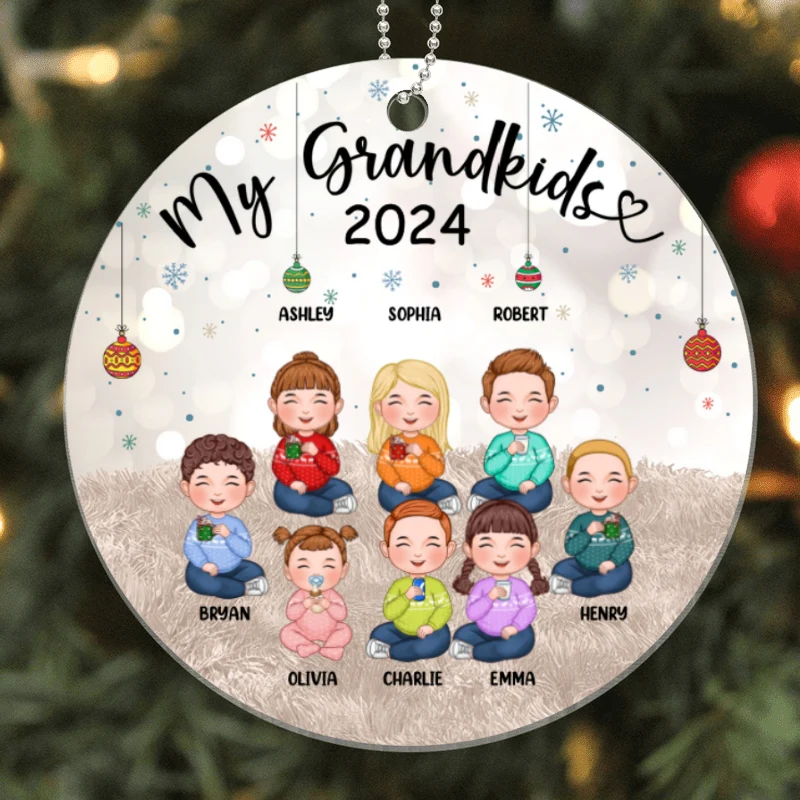 My Grandkids Cute Doll Kids Sitting Personalized Acrylic Ornament - Image 4