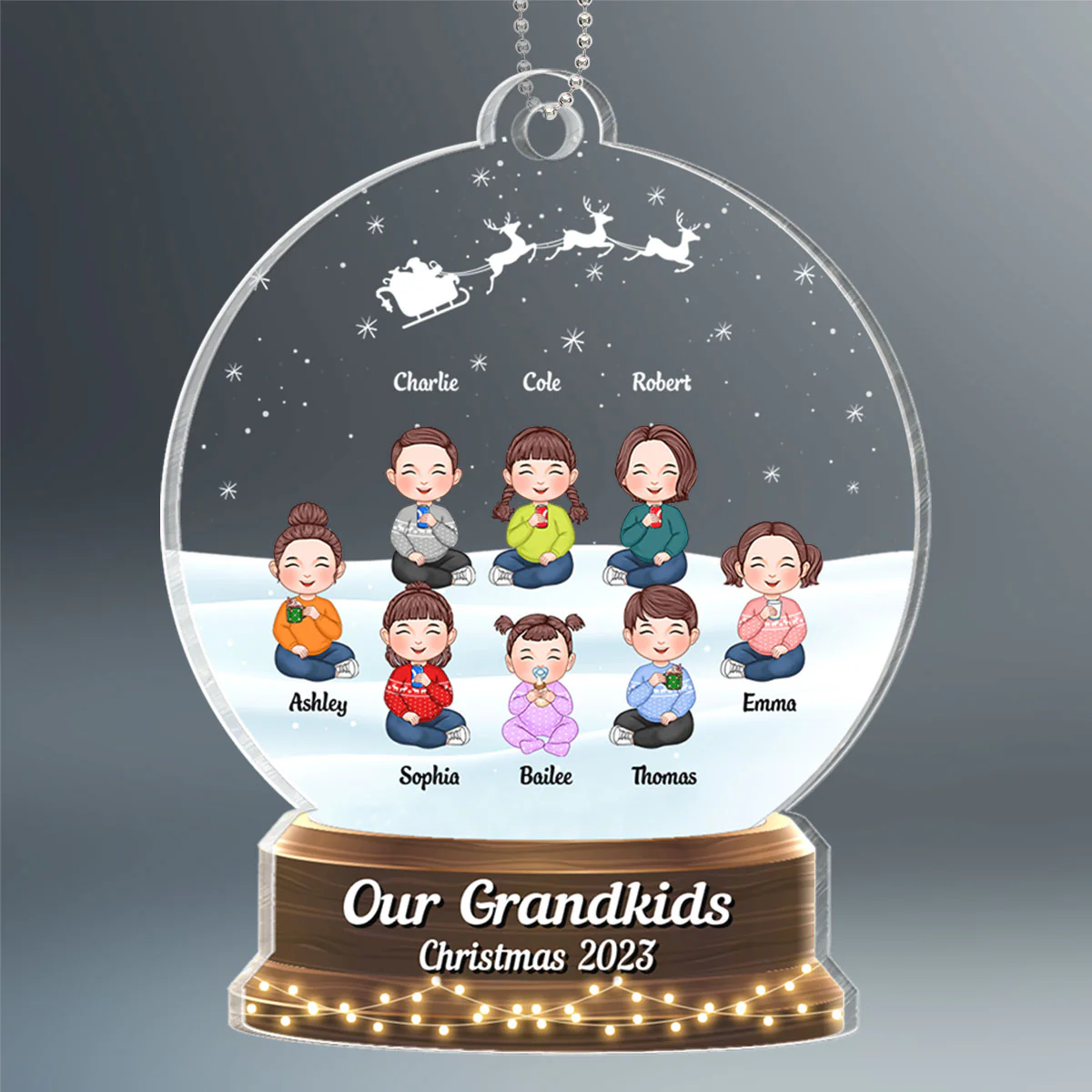 My Grandkids Cute Doll Kids Sitting Personalized Snow Globe Shaped Acrylic Ornament - Image 2