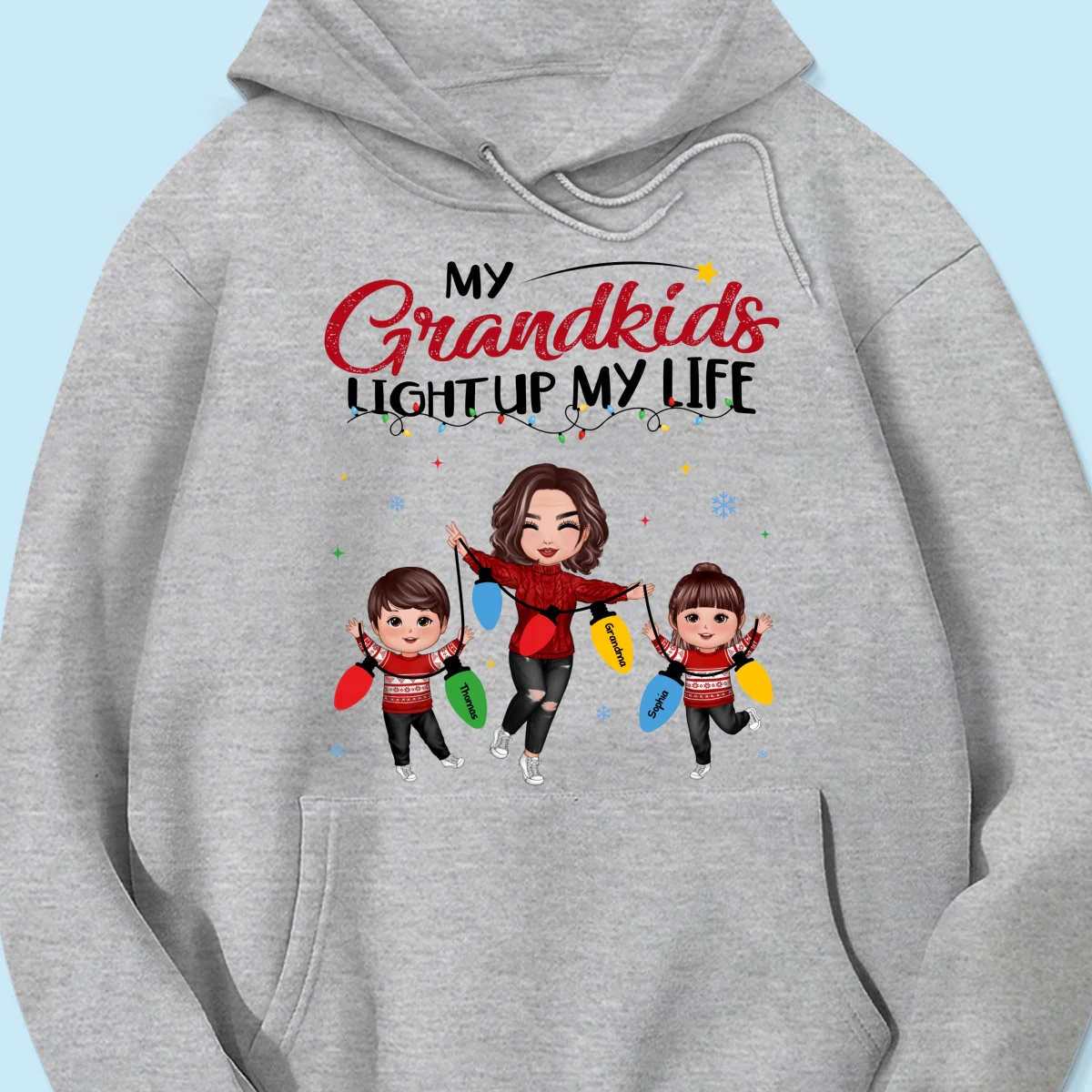 My Grandkids Light Up My Life Happy Doll Grandma Grandkids Personalized Christmas Sweatshirt Hoodie - Image 16
