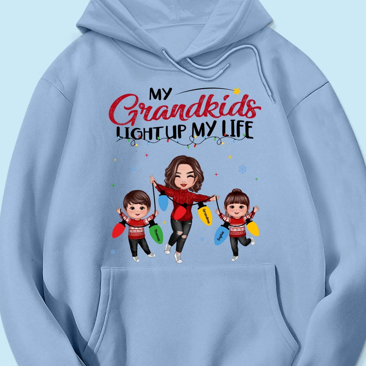 My Grandkids Light Up My Life Happy Doll Grandma Grandkids Personalized Christmas Sweatshirt Hoodie - Image 18
