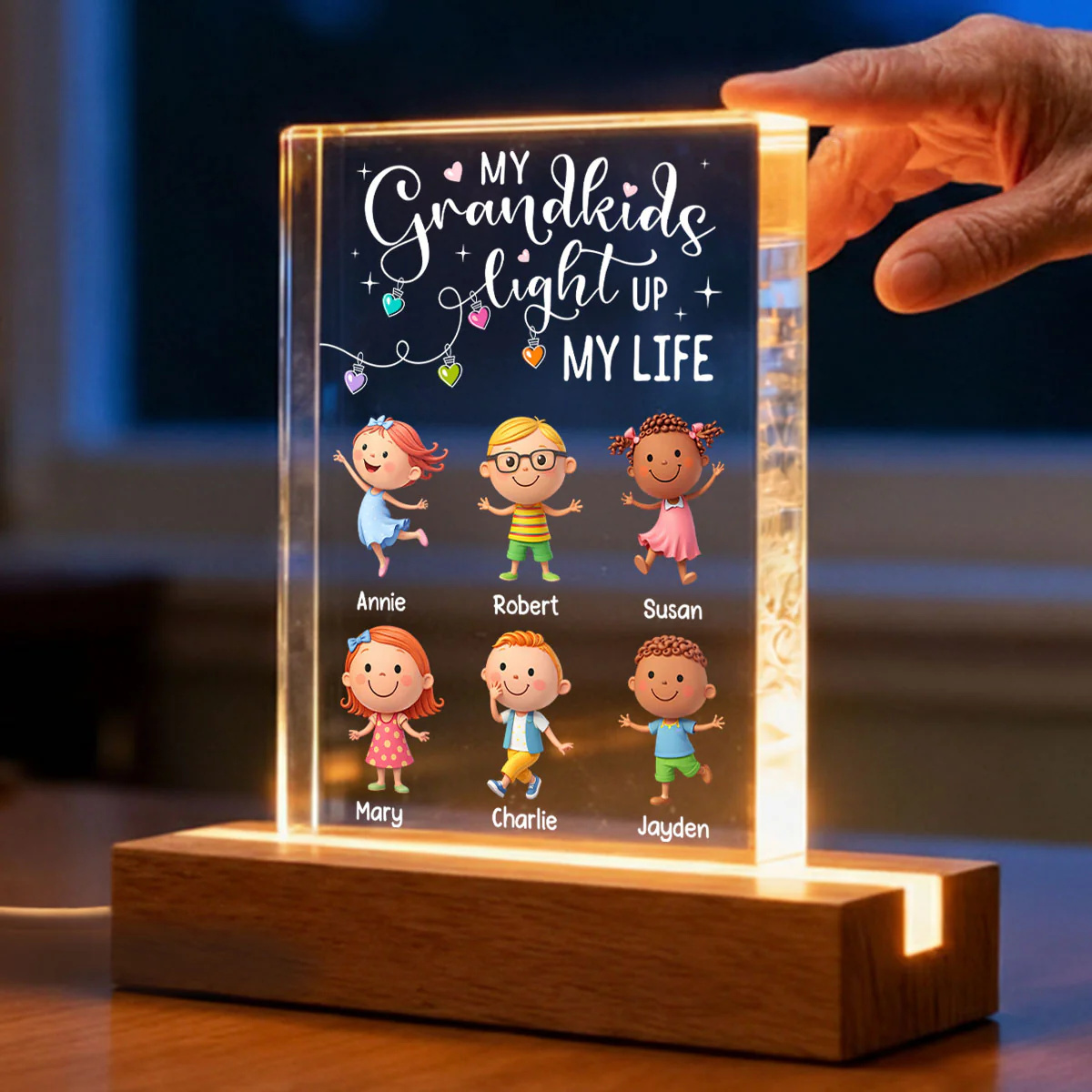 My Grandkids Light Up My Life - Personalized Acrylic Block LED Night Light - Heartfelt Gift for Grandma - Image 8