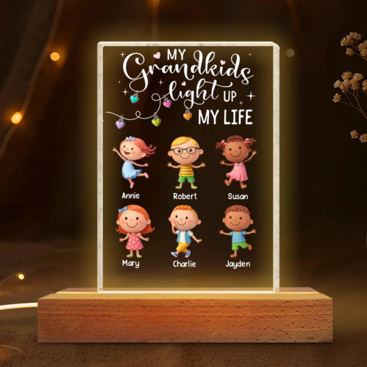 My Grandkids Light Up My Life - Personalized Acrylic Block LED Night Light - Heartfelt Gift for Grandma - Image 9