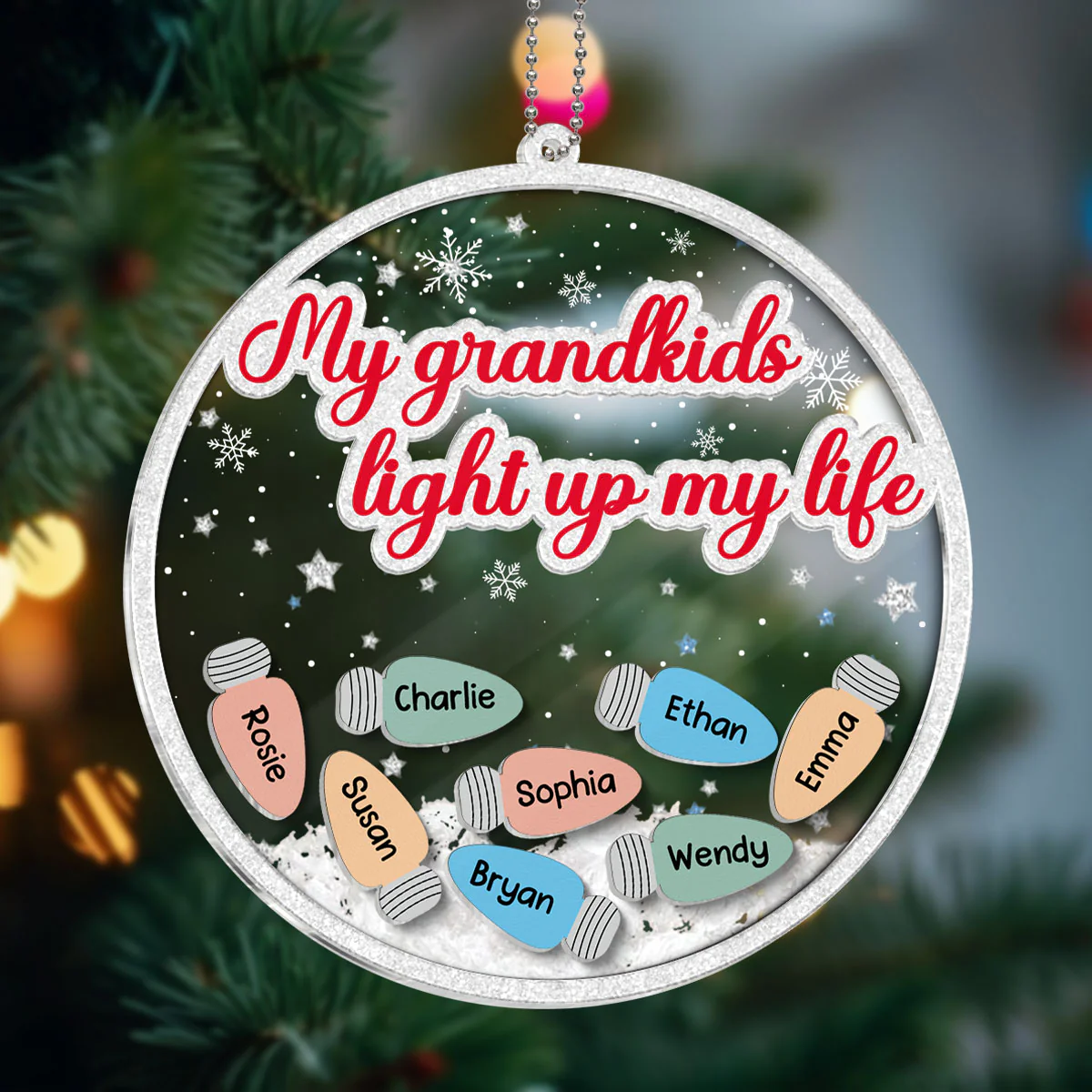 My Grandkids Light Up My Life Personalized Shaker Ornament, Christmas Gift For Grandkids - Image 2
