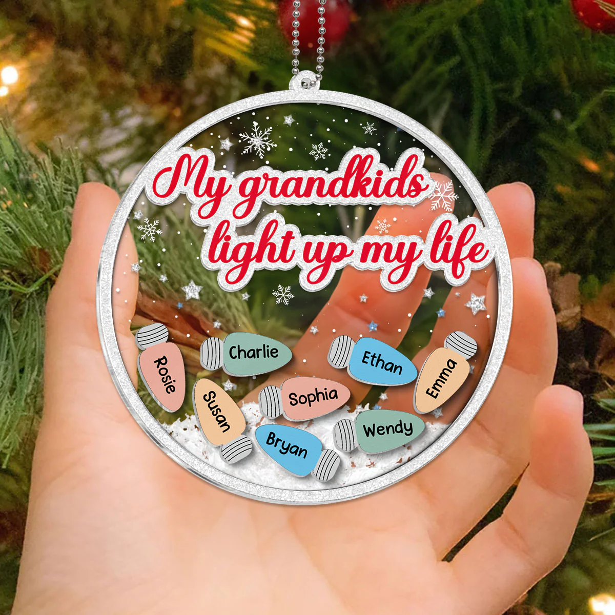 My Grandkids Light Up My Life Personalized Shaker Ornament, Christmas Gift For Grandkids - Image 6