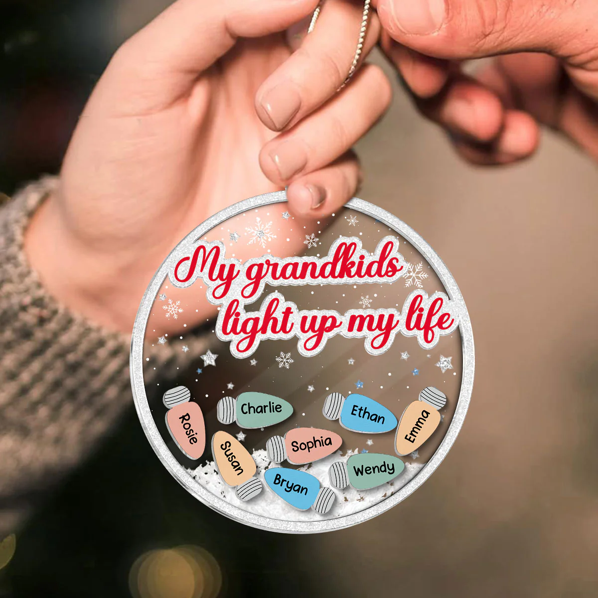 My Grandkids Light Up My Life Personalized Shaker Ornament, Christmas Gift For Grandkids - Image 7