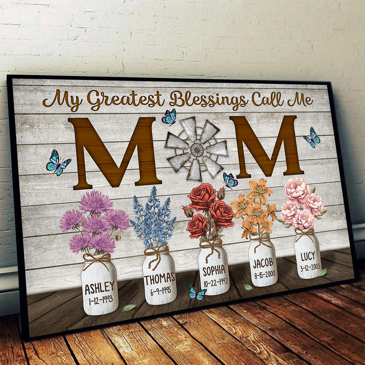 My Greatest Blessing Call Me Mom Rustic Personalized Horizontal Poster - Image 2
