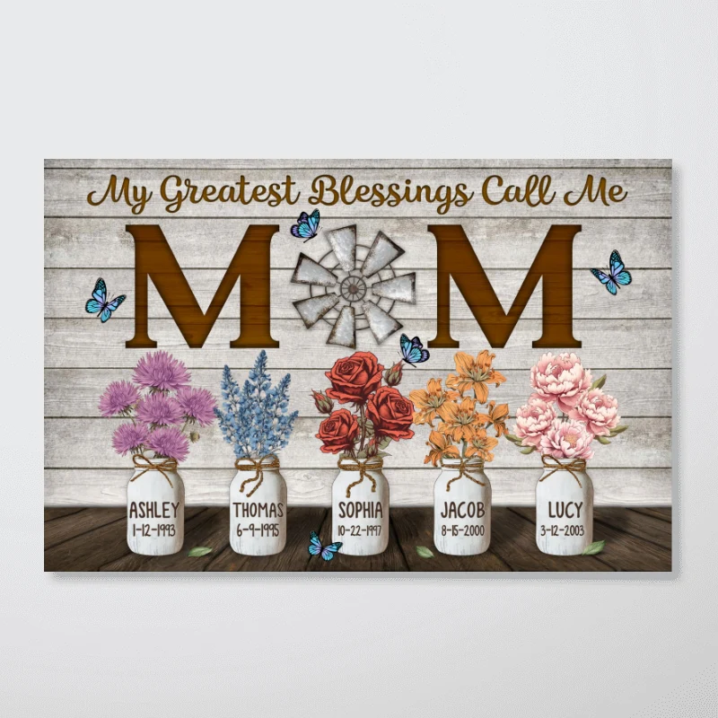 My Greatest Blessing Call Me Mom Rustic Personalized Horizontal Poster - Image 6
