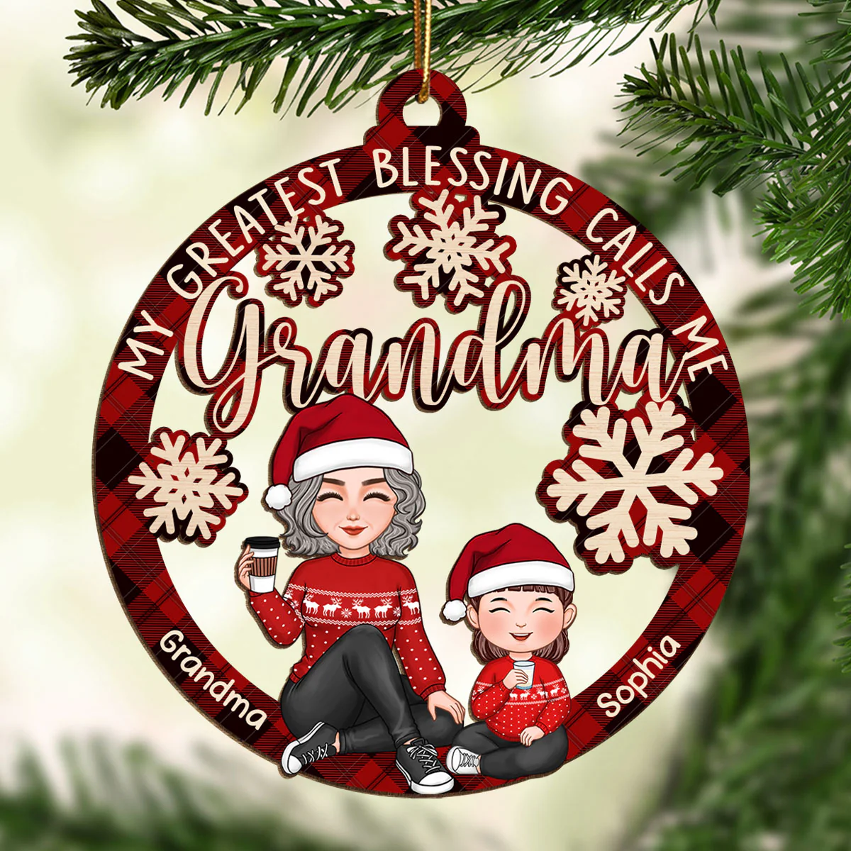 My Greatest Blessing Calls Me Grandma Personalized Christmas Wooden Ornament - Image 2