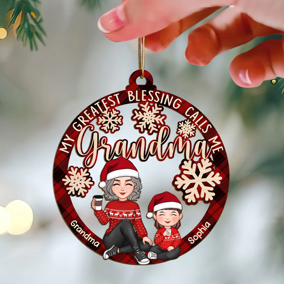 My Greatest Blessing Calls Me Grandma Personalized Christmas Wooden Ornament - Image 3