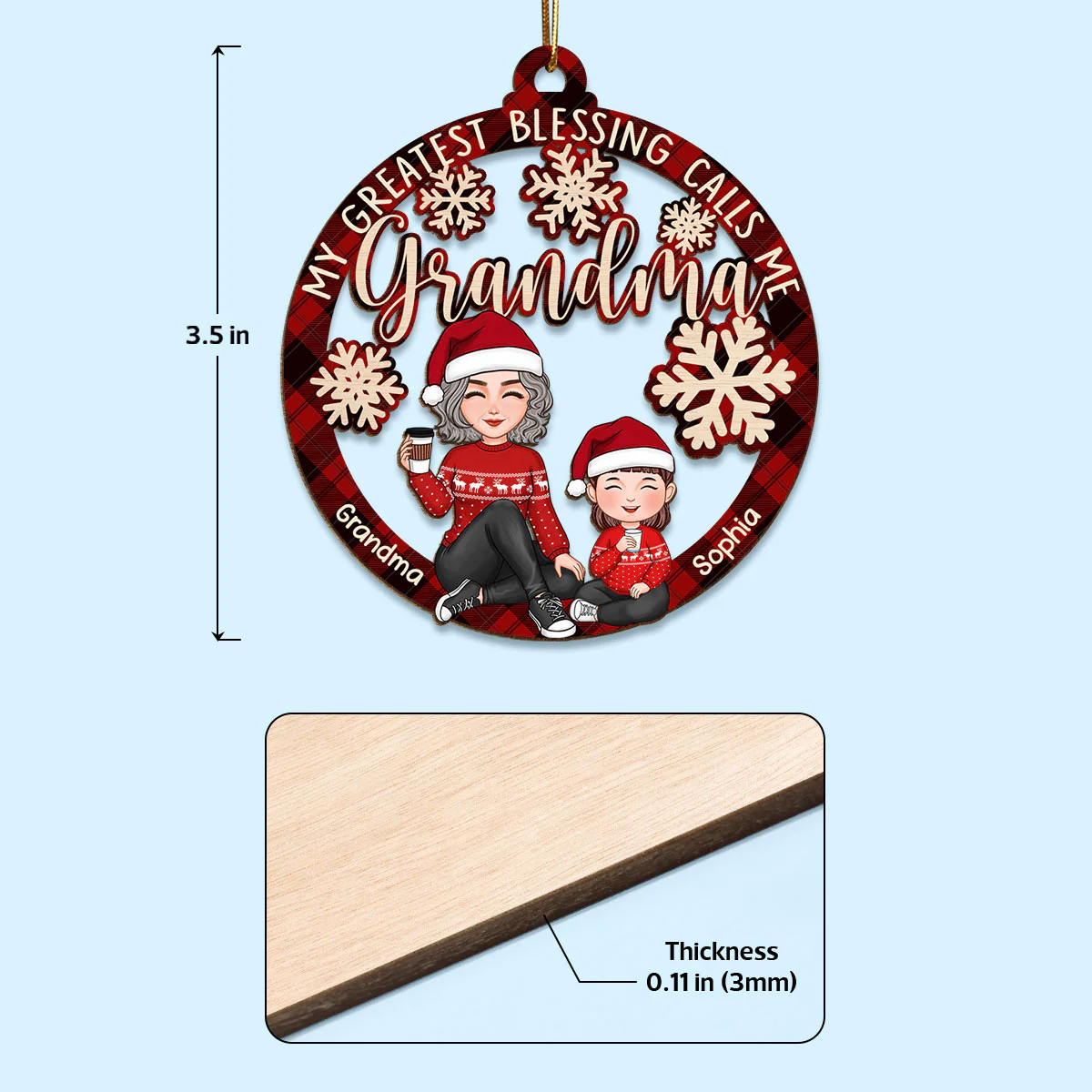 My Greatest Blessing Calls Me Grandma Personalized Christmas Wooden Ornament - Image 4