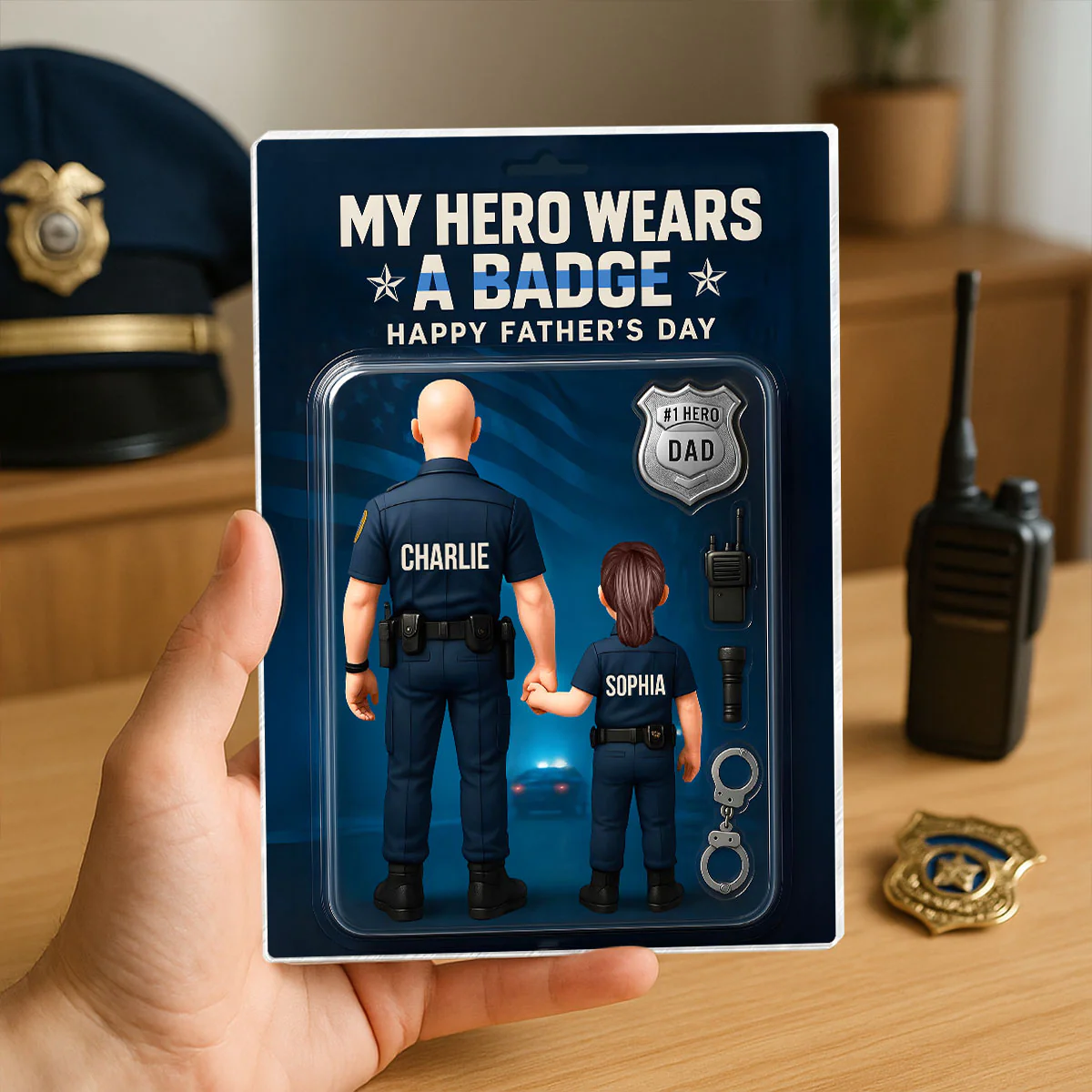 My Hero Wears A Badge Police Dad, Custom Figure Personalized Acrylic Block Plaque, Gift for Dad, Gift for Husband - Image 2