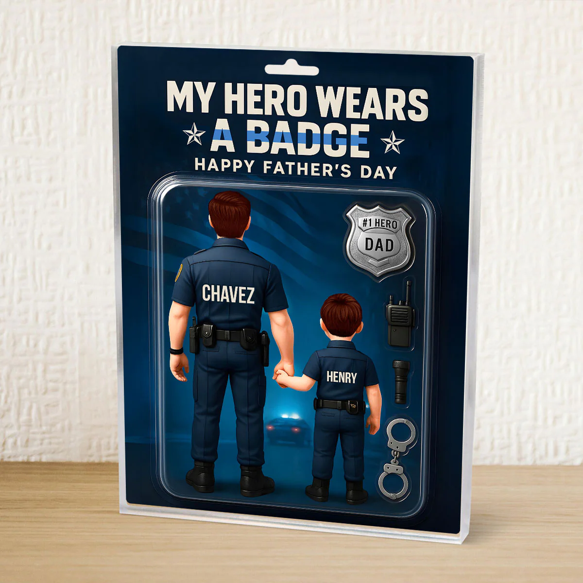 My Hero Wears A Badge Police Dad, Custom Figure Personalized Acrylic Block Plaque, Gift for Dad, Gift for Husband - Image 7