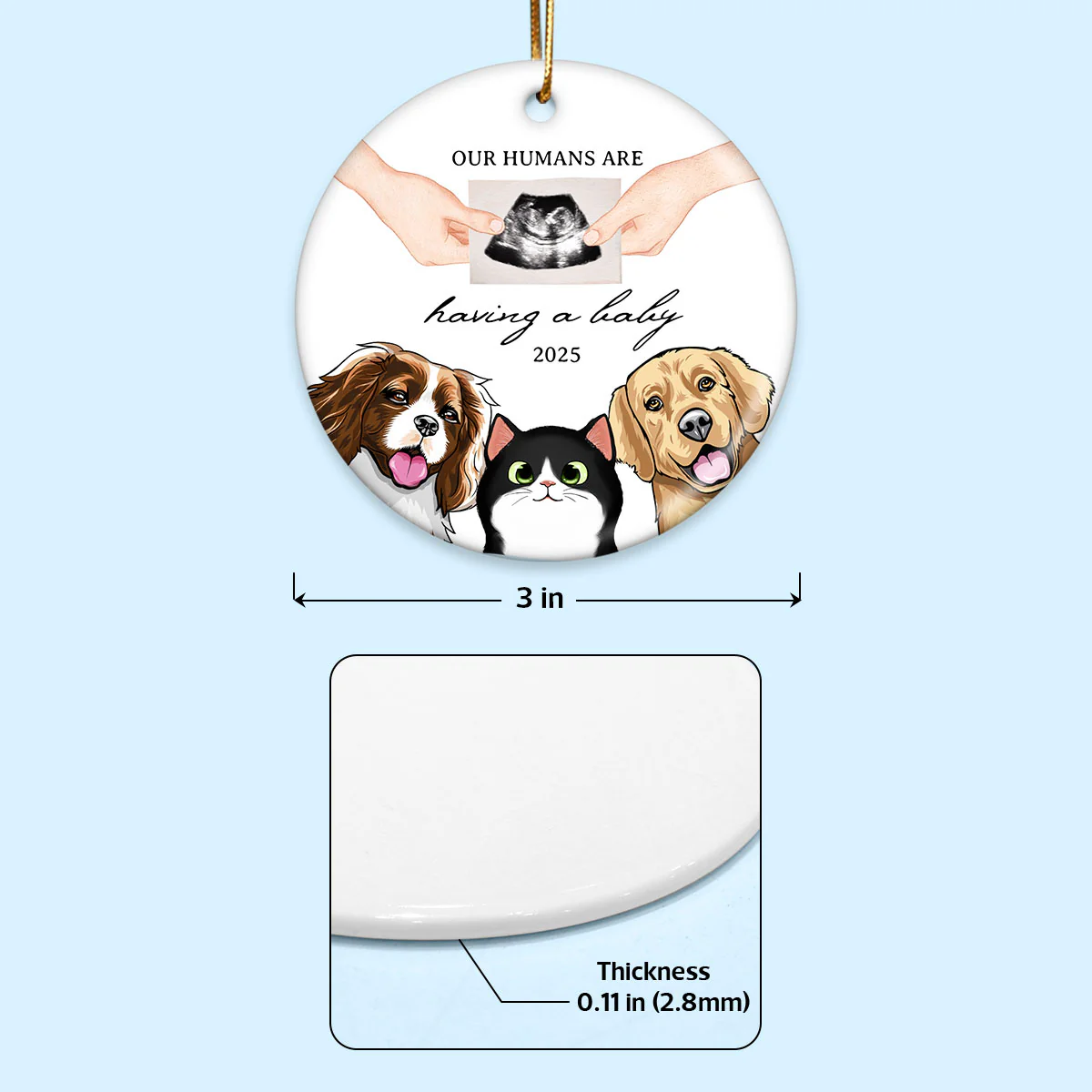 My Human Having A Baby, Personalized Pregnancy Announcement Ornament with Dogs Cats, Expecting Family Christmas Keepsake, Custom Gift - Image 10