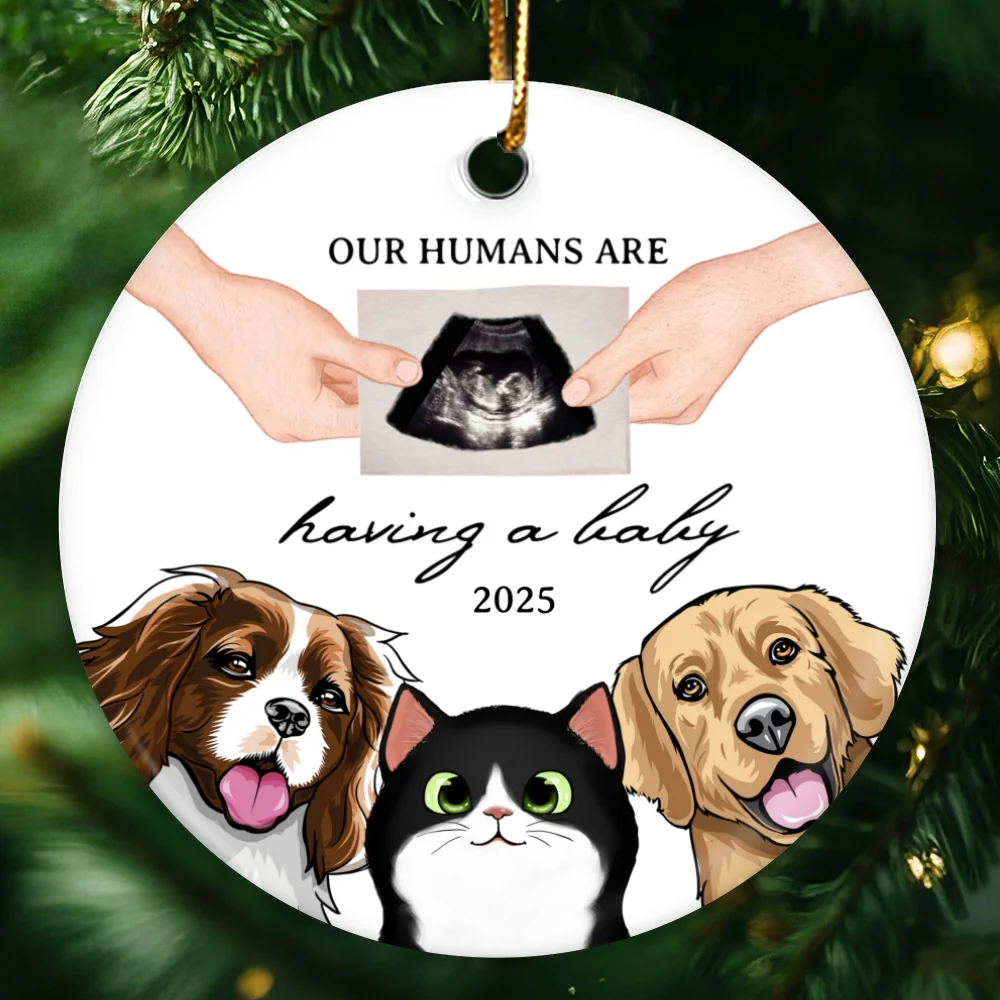 My Human Having A Baby, Personalized Pregnancy Announcement Ornament with Dogs Cats, Expecting Family Christmas Keepsake, Custom Gift - Image 12