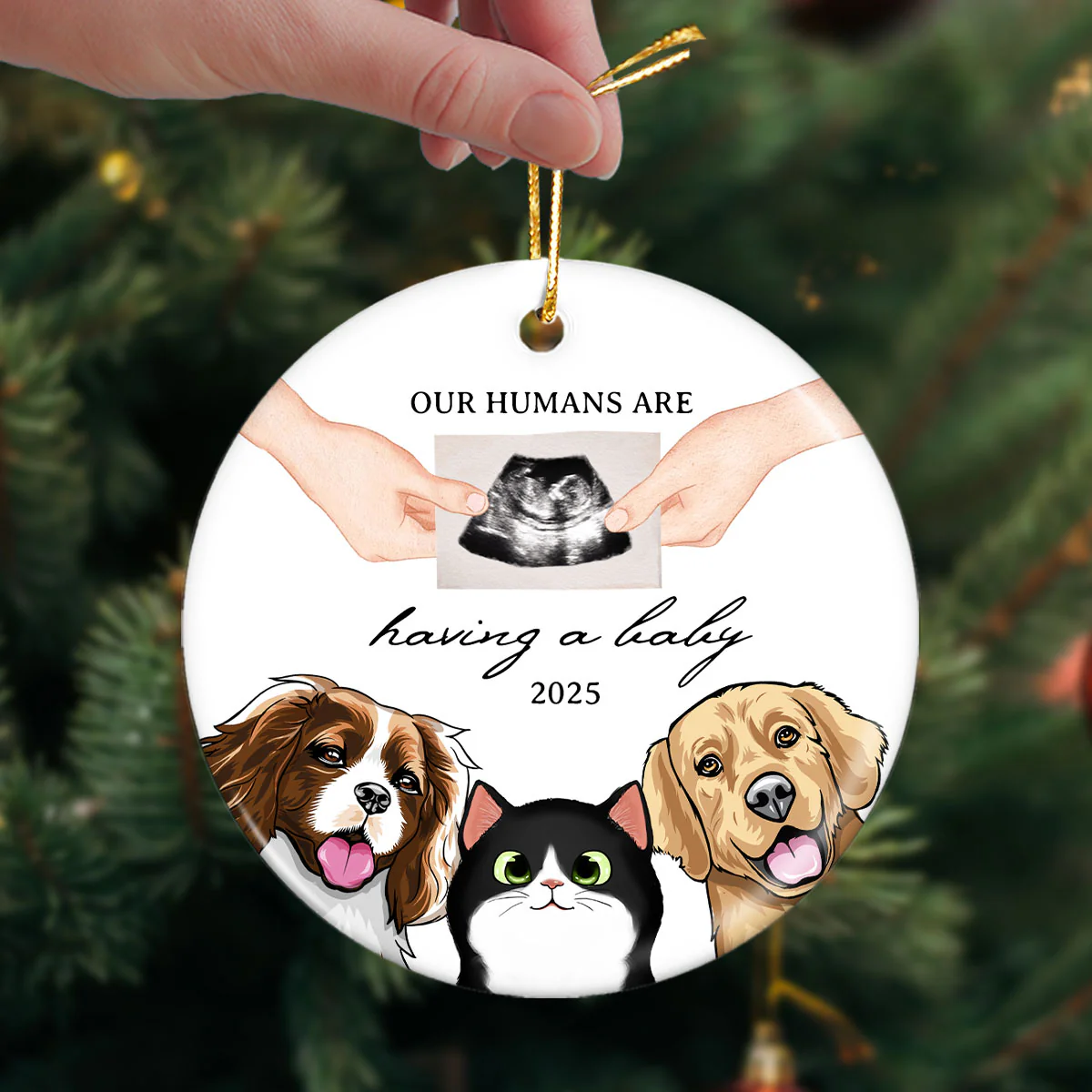 My Human Having A Baby, Personalized Pregnancy Announcement Ornament with Dogs Cats, Expecting Family Christmas Keepsake, Custom Gift - Image 3