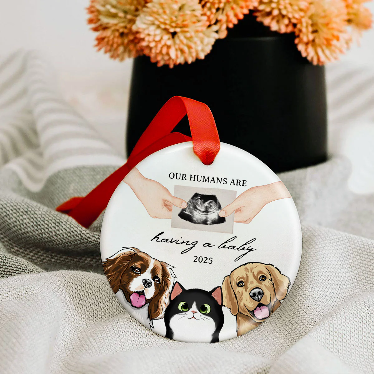 My Human Having A Baby, Personalized Pregnancy Announcement Ornament with Dogs Cats, Expecting Family Christmas Keepsake, Custom Gift - Image 6