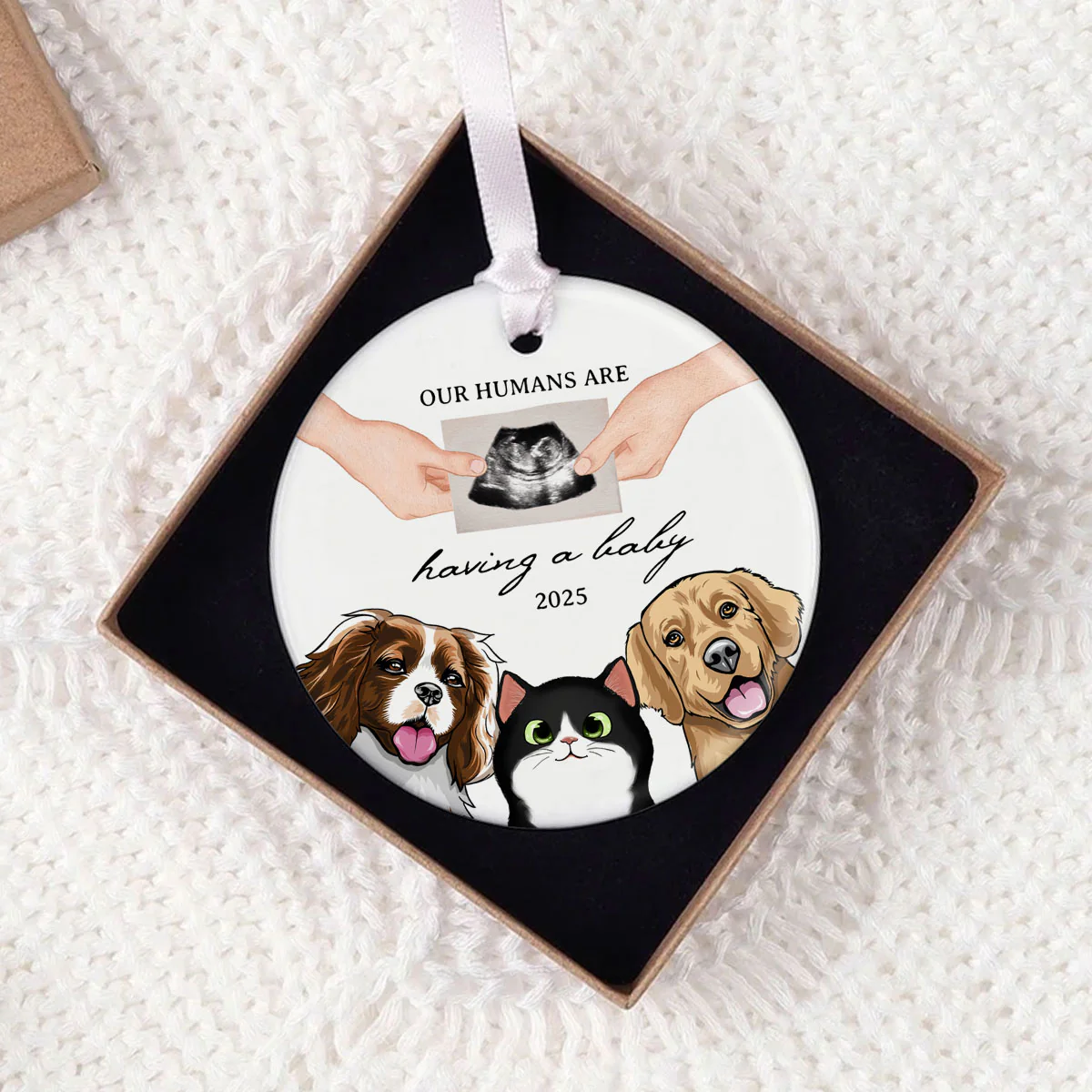 My Human Having A Baby, Personalized Pregnancy Announcement Ornament with Dogs Cats, Expecting Family Christmas Keepsake, Custom Gift - Image 7