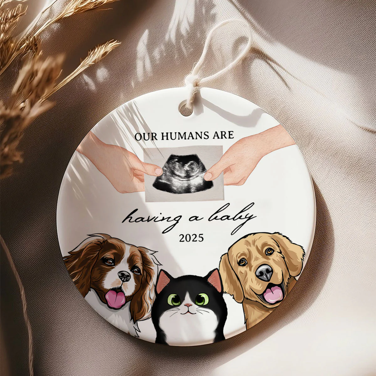 My Human Having A Baby, Personalized Pregnancy Announcement Ornament with Dogs Cats, Expecting Family Christmas Keepsake, Custom Gift - Image 9