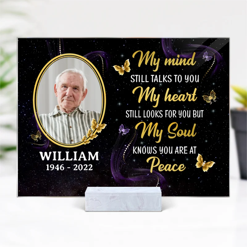 My Mind Still Talks To You Photo Inserted Glow Butterflies Memorial Sympathy Remembrance Keepsake Personalized Acrylic Plaque - Image 4