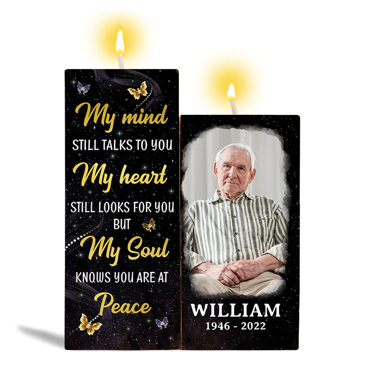 My Mind Still Talks To You Photo Inserted Glow Butterflies Memorial Sympathy Remembrance Keepsake Personalized Candle Holder - Image 2