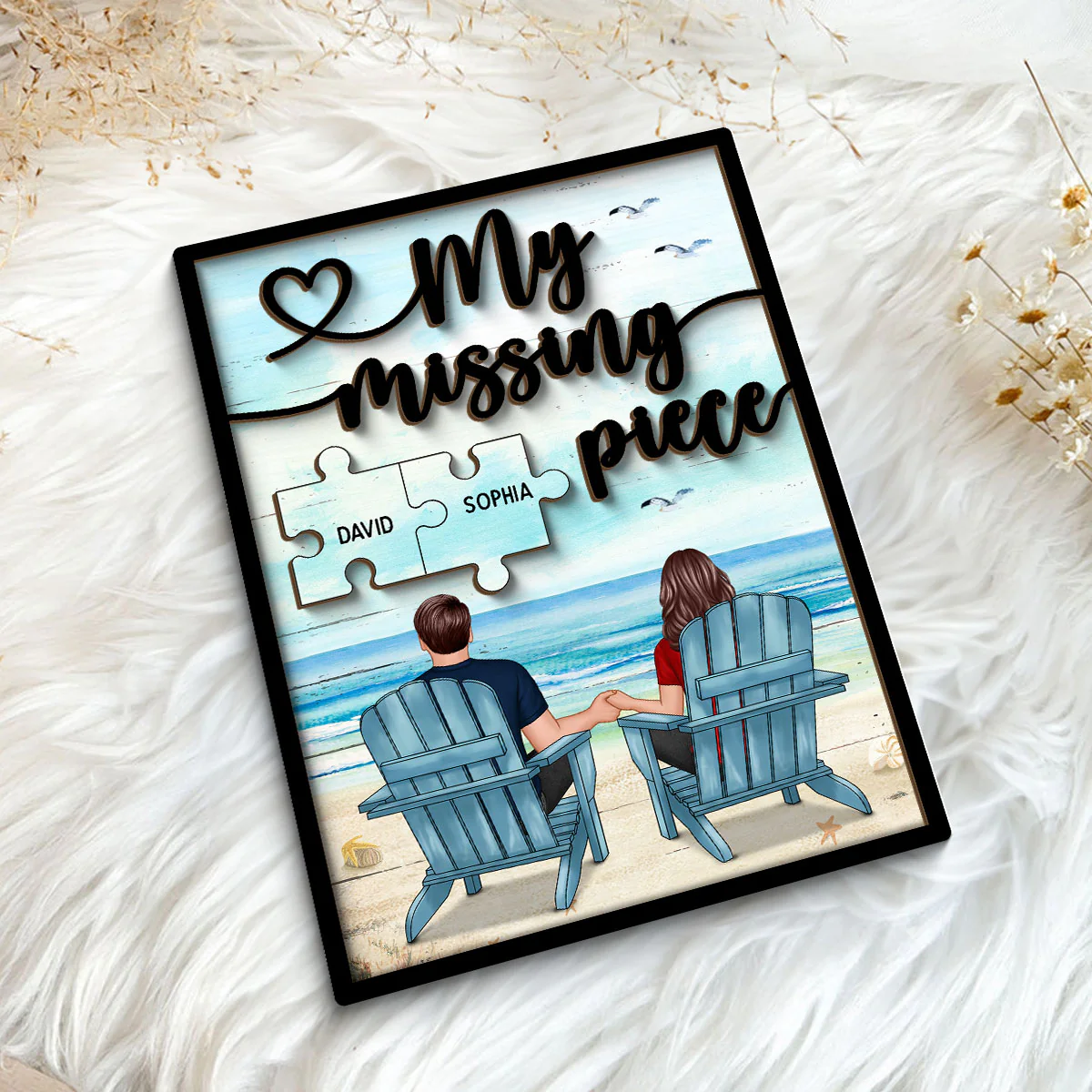 My Missing Piece Back View Couple Beach Landscape Valentine‘s Day Gift For Him For Her Personalized 2-Layer Wooden Plaque - Image 5