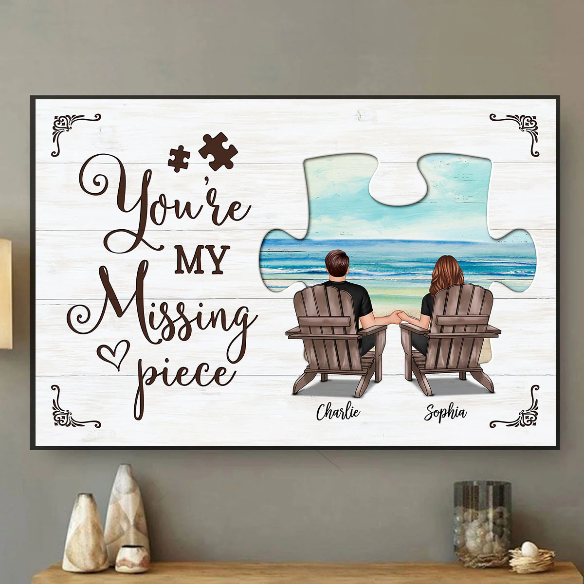 My Missing Piece Couple Beach Landscape Personalized Poster, Gift For Couples, For Him, For Her - Image 2