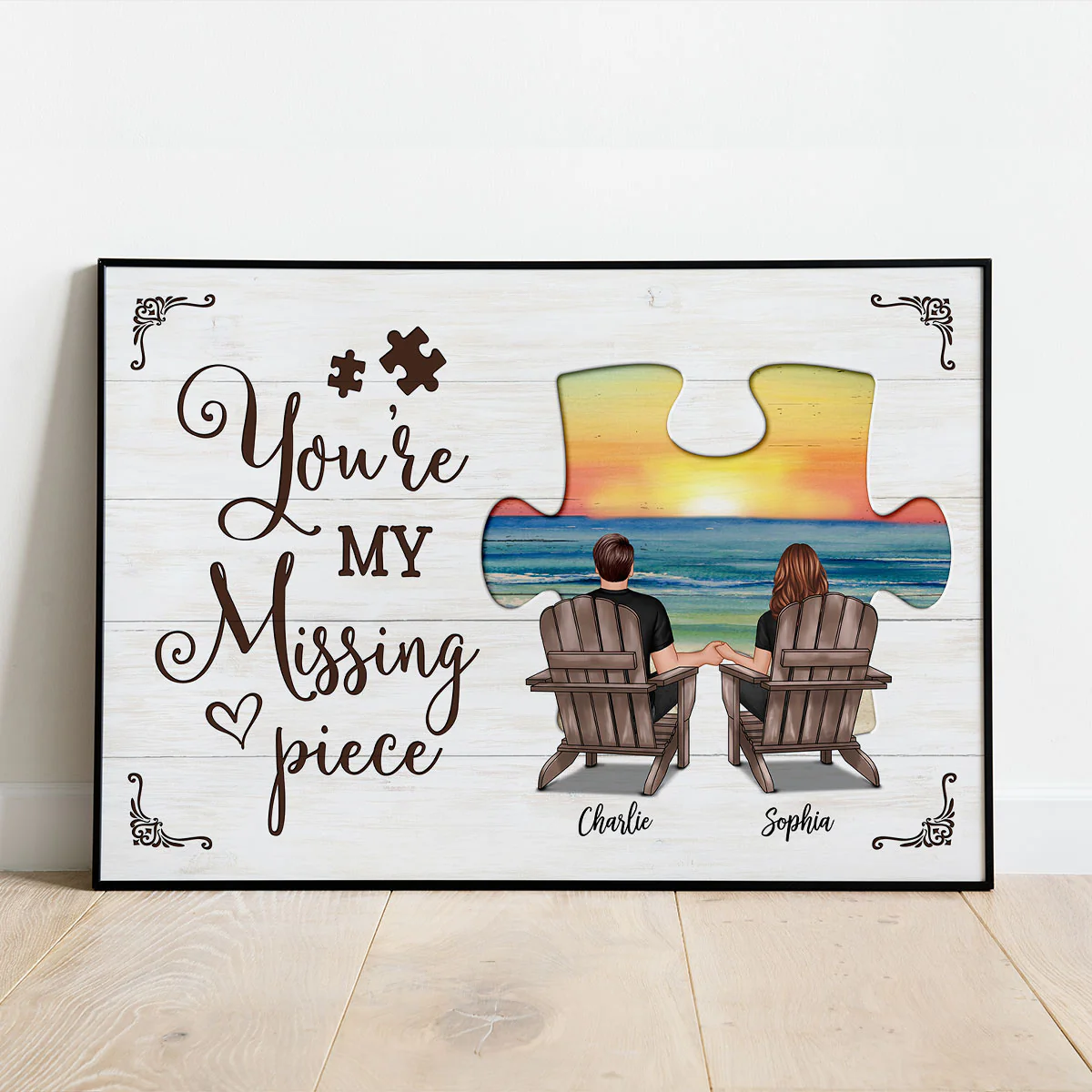 My Missing Piece Couple Beach Landscape Personalized Poster, Gift For Couples, For Him, For Her - Image 3