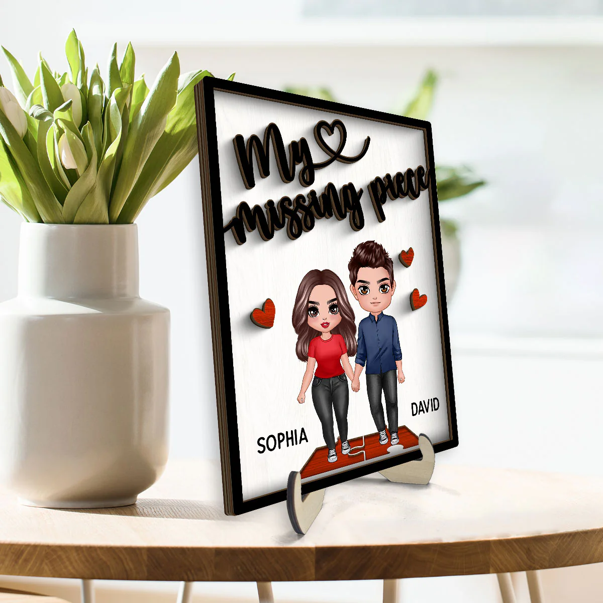My Missing Piece Couple Holding Hands Valentine‘s Day Gift For Her Gift For Him Personalized 2-Layer Wooden Plaque - Image 3