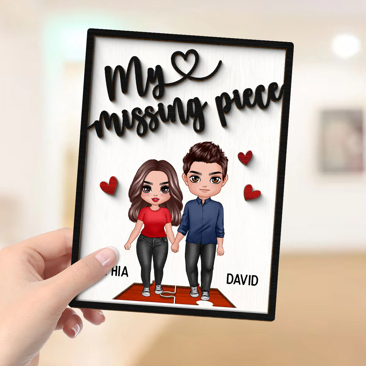 My Missing Piece Couple Holding Hands Valentine‘s Day Gift For Her Gift For Him Personalized 2-Layer Wooden Plaque - Image 4