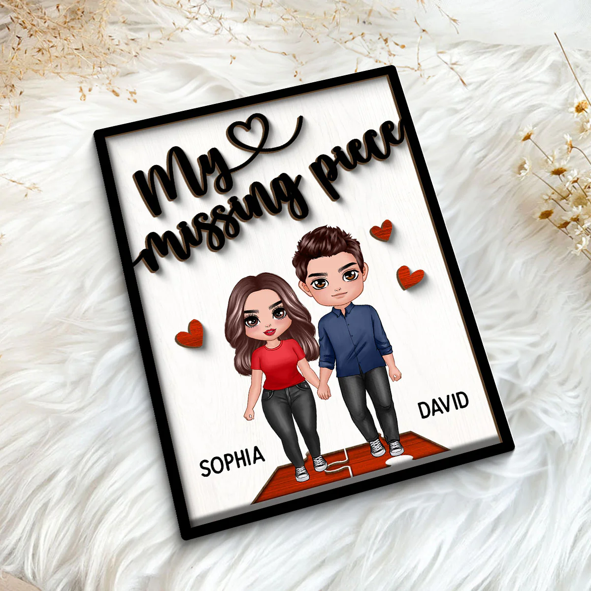 My Missing Piece Couple Holding Hands Valentine‘s Day Gift For Her Gift For Him Personalized 2-Layer Wooden Plaque - Image 5