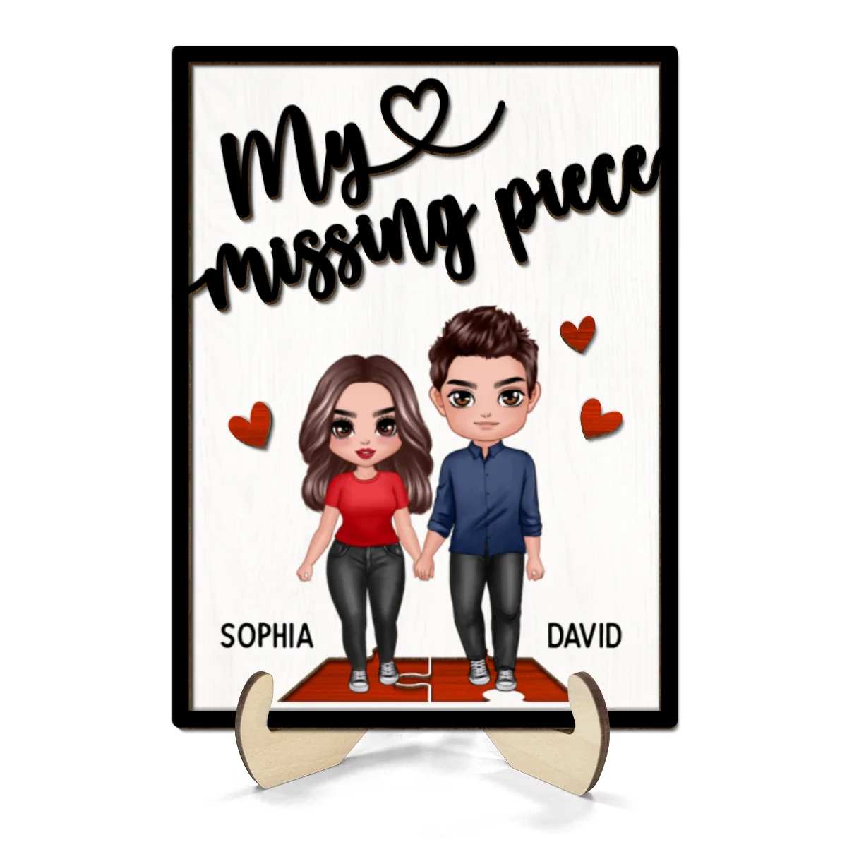 My Missing Piece Couple Holding Hands Valentine‘s Day Gift For Her Gift For Him Personalized 2-Layer Wooden Plaque - Image 8